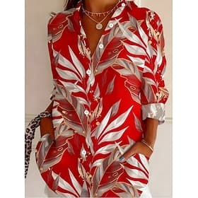 Damen Hemd Bluse Patchwork Knöpfe Druck Grafik Geometrisch Vintage Tropisch Täglich Langarm Hemdkragen Normale Oberteile Täglich Blau Rote Sommer Frühling