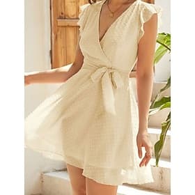 Damen Minikleid Elegantes Kleid Elegant Mode Klassisch Täglich Strand Urlaub Normale Passform Einfach Kurzarm V Ausschnitt Blau Rosa Beige Sommer Frühling