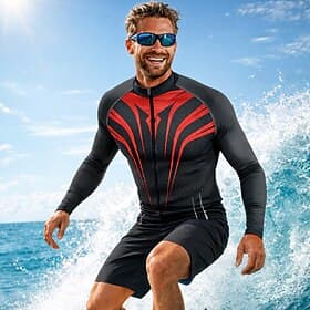 Homme Maillot Anti UV Tee-shirt de Baignade Géométrique UPF50 Protection UV Séchage Rapide manche longue Maillot de Bain Tee-shirts anti-UV, tops thermiques Su