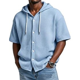 Herren Hemd Waffelhemd Freizeithemd Knopfhemd Weiß Kurzarm Einfarbig Einfach Mit Kapuze Lässig Täglich Patchwork Bekleidung Urlaub Mode Lässig