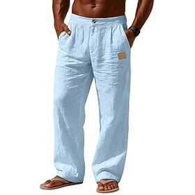 Homme Pantalons en Lin Pantalons Pantalon d'été Pantalons Amples Pantalons de Plage Avec Poches Jambe Droite Couleur Unie Confort Respirant Longueur complète O