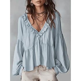 Women's Shirt Solid Color Plain Elegant Bohemia Active Long Sleeve V Neck Regular Tops Daily Streetwear Party White Light Green Wine Khaki Light Blue Summer Sp