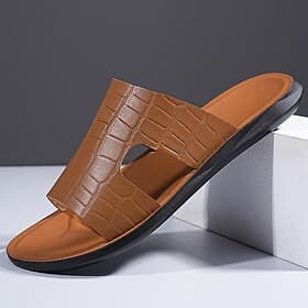 Men's Crocodile Embossed Slide Sandals, Open Toe Slip-On Dress Sandals, Comfortable Summer Shoes for Beach, Resort, Daily Wear