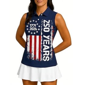 Independence Day America's 250th Anniversary Women's Graphic National Flag Athletic Shirt Tennis Polo Shirts Tank Tops Sleeveless Elastic Sweat-Wicking Breatha