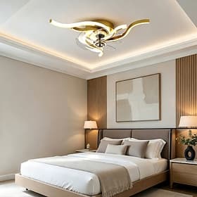 Ventilatore da soffitto moderno con luci, ventilatore da soffitto a basso profilo con telecomando e controllo tramite app, pale reversibili a 6 velocità, venti