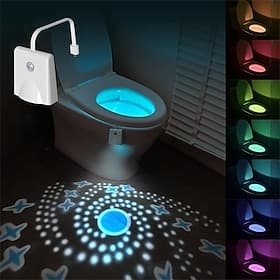 Motion Sensor Toilet Light With 16 Colors and Star Projection, Rechargeable LED Bowl Night Light for Bathroom, Funny Gift for Women Men Girls Boys