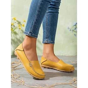 Women's Yellow Moccasin Loafers, Comfortable Slip-On Casual Shoes, Soft Lightweight Walking Shoes for Daily Wear, Travel, Work Weekend Leisure
