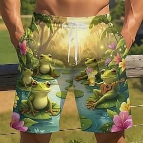 Herren Tiermotiv Krokodil Frosch Badehosen Badeshorts Boardshorts Mittlere Taille Lustig Strandurlaub Seitentaschen Netzfutter Elastischer Kordelzug in der Tai