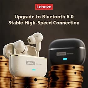 Écouteurs sans fil Lenovo Bluetooth 6.0, connexion stable et rapide, TWS avec étui de chargement effet cuir, stéréo haute fidélité, intra-auriculaires avec mic