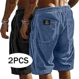 Homme Shorts Short décontracté Short en velours côtelé Avec Poches Taille Élastique Uni Confort Respirant Au dessus des genoux Occasionnel Extérieur Plage Vaca