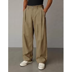 Herren Hose Freizeithose Tasche Knöpfe Einfach Komfort Atmungsaktiv Volle Länge Heim Outdoor Streetwear Urlaub Mode Marineblau Khaki Unelastisch