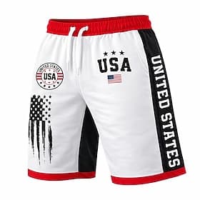 Homme 4 juillet, 250e anniversaire des États-Unis Drapeau Américain Shorts de survêtement Shorts de plage shorts en tissu éponge Taille Moyenne Patriotique Fêt