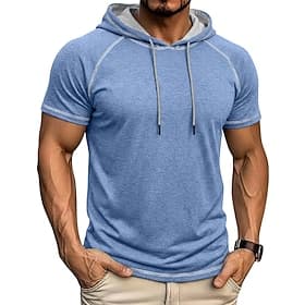 Men's T Shirt Short Sleeve Shirt Tee Top Short Sleeve Hooded Summer Plain Streetwear Stylish Leisure Hooded Raglan Sleeves Casual Daily Outdoor Blue Dark Grey