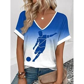 World Soccer Match 2026 Women's T Shirt Print Ombre Graphic Color Block Vintage Stylish Classic Short Sleeve V Neck Regular Tops Daily Weekend Vacation Wear Bl