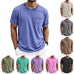 SoftFade™ Men's T Shirt 100% Cotton Acid Wash Shirt Short Sleeve Crew Neck Summer Spring Solid Color Simple Elegant Vintage Neutral Pocket Garment Dyed Distres