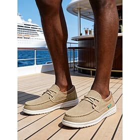 Men's Beige Slip-On Loafers – Island Cruise Casual Shoes, Lightweight Comfortable Summer Footwear, Travel Resort Wear