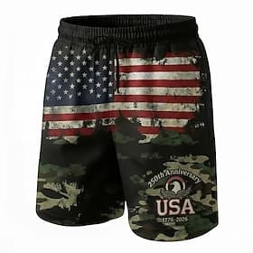 Herren 250. Jahrestag des Unabhängigkeitstages der USA am 4. Juli Adler US Flagge Badehosen Badeshorts Boardshorts Mittlere Taille Patriotisch Ferien Seitentas