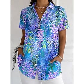 Women's Shirt Buttons Print Floral Graphic Vintage Stylish Modern Short Sleeve Shirt Collar Long Tops Daily Blue Red Purple Green Summer Spring