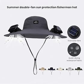 2026 ny soldrevet utendørs solhatt med doble vifter, digitalt batteridisplay, bred brem, lett pustende lue for fotturer, fisking, camping, reiser, strand, somm