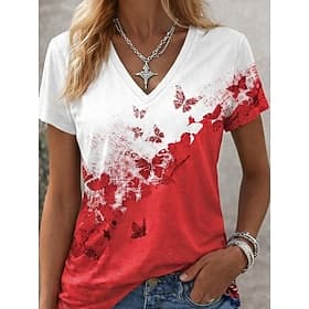 Femmes T-shirt Bloc de Couleur Imprimé Graphique Animal Abstrait ancien Élégant Classique Manche Courte Col en V Hauts Réguliers Quotidien Week-end Bleu Noir e