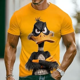 Men's Animal Funny Duck T Shirt Short Sleeve T shirt 3D Print Crew Neck Shirt Exaggerated Designer Party Holiday Black Yellow Summer Spring Clothing Apparel S