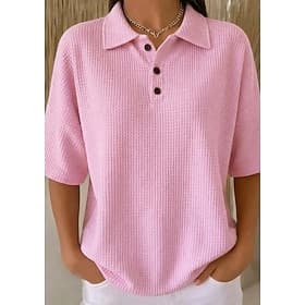 Women's Waffle Shirt Summer Tops Buttons Solid Color Vintage Stylish Sleeveless Polo Collar Long Tops Daily Outdoor Holiday Yellow Light Green Pink Summer Spri