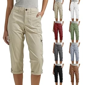 Women's Cargo Pants Capri Pants Chinos Vacation Streetwear Casual Calf-Length Medium Waist Plain Pocket Elastic Waistband Comfy Comfort Inelastic Daily Outdoor