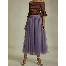 Femmes Jupe en mousseline Jupe de vacances Élégant Mode Maxi Taille Basse Jupes Uni Maille Non Elastique Quotidien Rue Améthyste Noir Blanche Rouge Été