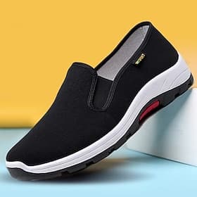 Men's Black Slip-On Casual Sneakers Lightweight Breathable Comfort Walking Shoes for Daily Wear, Travel, Commuting, Outdoor Leisure, Weekend Activities and Spo