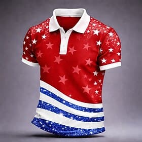 4th of July 2026 250th Men's American US Flag Polo Shirts Short Sleeve Polo Shirts Collared Shirts Casual Outdoor clothing Holiday Festival Outfit Buttons Summ