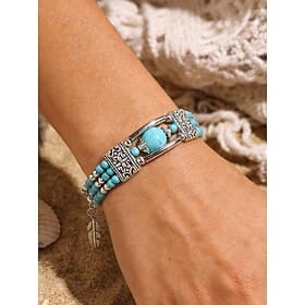 Türkisfarbenes Damenarmband im Bohème-Stil aus einer Legierung, mehrfarbig, ideal für Alltag, Urlaub und Reisen
