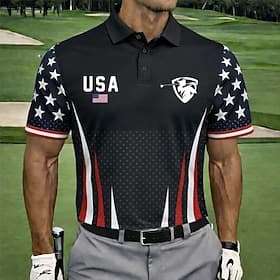 4th of July 2026 250th Men's American US Flag Golf Sports Polo Shirts Short Sleeve Polo Shirts Collared Shirts Casual Athleisure Buttons Summer Spring Blue Bla