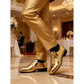 Men's Metallic Pink Patent Faux Leather Dress Shoes, Shiny Lace-Up Oxfords for Weddings, Nightclubs Fashion-Forward Events