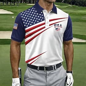 4 juli 2026 250e Voor heren Amerikaanse Amerikaanse vlag Golf Sport Poloshirts Korte mouw Poloshirt Overhemden met kraag Casual Sportkleding Knop Lente zomer b