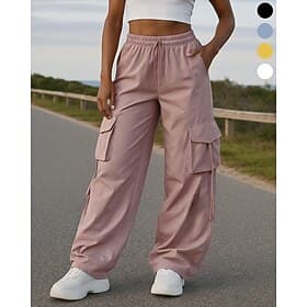 Damen Hose mit weitem Bein Cargohosen Jogginghosen Kordelzug Tasche Hohe Taille Unterteile Fitnessstudio Athleisure Trainieren Frühling Herbst Atmungsaktiv Fit