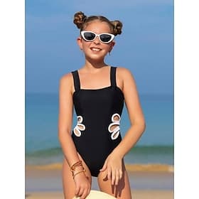 Kinder Mädchen Badeanzug Outdoor Strand Farbblock Urlaub Mode Ausgehöhlt Badeanzüge Ab 4 Jahren Sommer Blau Schwarz