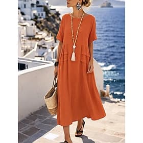 Femmes Robe Midi Robe trapèze Robe d'été Occasionnel Quotidien Coupe Ample Uni Manche Courte Col ras du cou Bleu Jaune Rose Claire Orange Été
