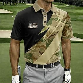 4th of July 2026 250th Men's American US Flag Golf Sports Polo Shirts Short Sleeve Polo Shirts Collared Shirts Casual Athleisure Buttons Spring Summer Blue Wh