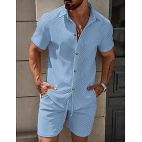 Herren Hemd Set Freizeithemd Jacquard-Hemd Und Set Einfach Lässig Täglich Urlaub Umlegekragen Kurzarm Kurze Hose Sommer Frühling Mode Lässig Bequem Bekleidung