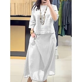 Women's Skirt Sets Long Sleeve Round Neck Solid Color Elegant Fashion Streetwear Casual Daily Outdoor Black White Yellow Spring Summer Loose Fit