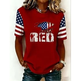 American Red Friday Independence Day Women's T Shirt Graphic Letter Stylish Classic Casual Short Sleeve Crew Neck Regular Tops Daily Going out Weekend Red Summ
