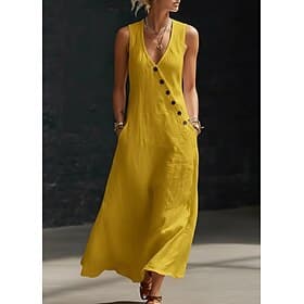 Robe longue en coton et lin pour femme, robe d'été, robe trapèze, robe cintrée et évasée, robe de vacances décontractée, style bohème, robe de plage décontract