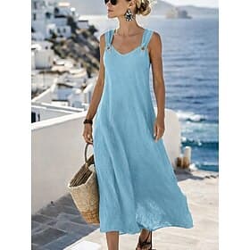 Women's Maxi Dress Linen-feel Dresses A Line Dress Summer Dress Casual Daily Loose Fit Plain Sleeveless V Neck Blue Black White Yellow Summer