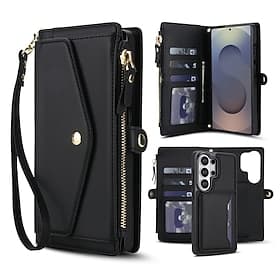 téléphone Coque Pour Samsung Galaxy S26 S26 Plus S26 Ultra Étui Portefeuille Détachable Fermeture Éclair Protection complète du corps Rétro faux cuir
