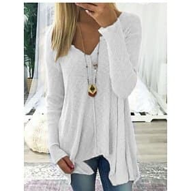 Damen Hemd Bluse Patchwork Knöpfe Einfach Vintage Stilvoll Klassisch Langarm V Ausschnitt Lange Oberteile Täglich Ferien Ausgehen Schwarz Weiß Rosa Königsblau