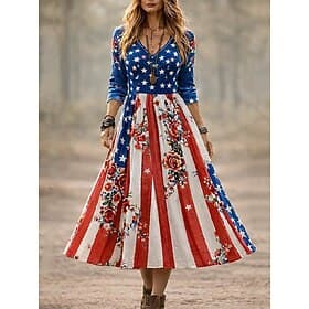 American Independence Day Women's Maxi Dress Sundress A Line Dress Vacation Casual Boho Beach Date Regular Fit Graphic Flag Sleeveless V Neck U Neck Red Summer