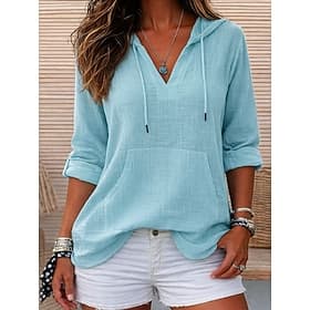 Women's Shirts Solid Color Daily Stylish Basic Long Sleeve Hooded Regular Tops Daily Blue Navy Blue Beige Summer Spring Fall