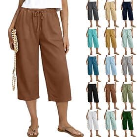 Femmes Pantalon capri Shorts d'été Pantacourt Pantacourt en lin Mode Basique Longueur mollet Taille moyenne Uni Cordon de serrage Avec Poches Taille Élastique