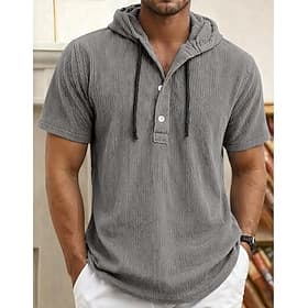 Men's Shirt Popover Shirt Casual Shirt Corduroy Shirt White Navy Blue Gray Light Blue Short Sleeve Plain Hooded Casual Daily Front Pocket Clothing Apparel Eleg