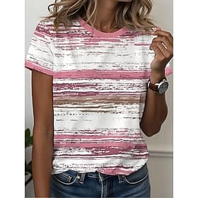 Femmes T-shirt Imprimé Rayé Graphique Rayé Abstrait Élégant Classique Occasionnel Manche Courte Col ras du cou Hauts Réguliers Quotidien Bleu Vert cendré Rose